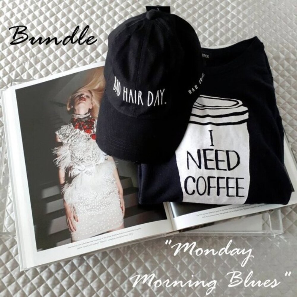 NWT Wildfox & Rae Dunn "Monday Morning Blues" sweatshirt & baseball cap bundle